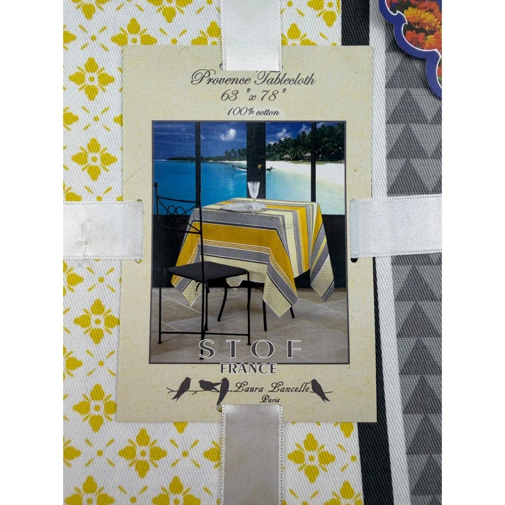 Stof France Villa Capri Provence Tablecloth 100% Cotton 63x78 Yellow Grey NEW